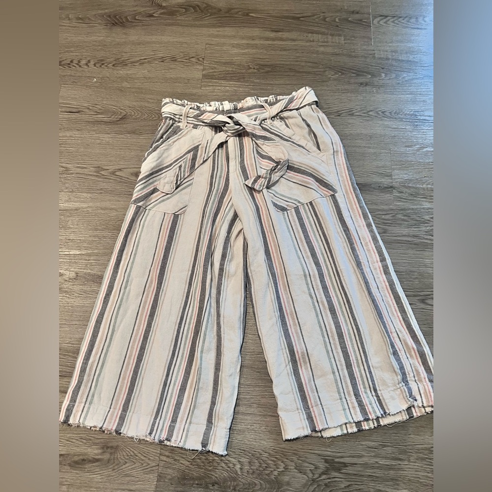 Democracy Cotton Tie-Waist Wide Leg Capri Pants -Medium